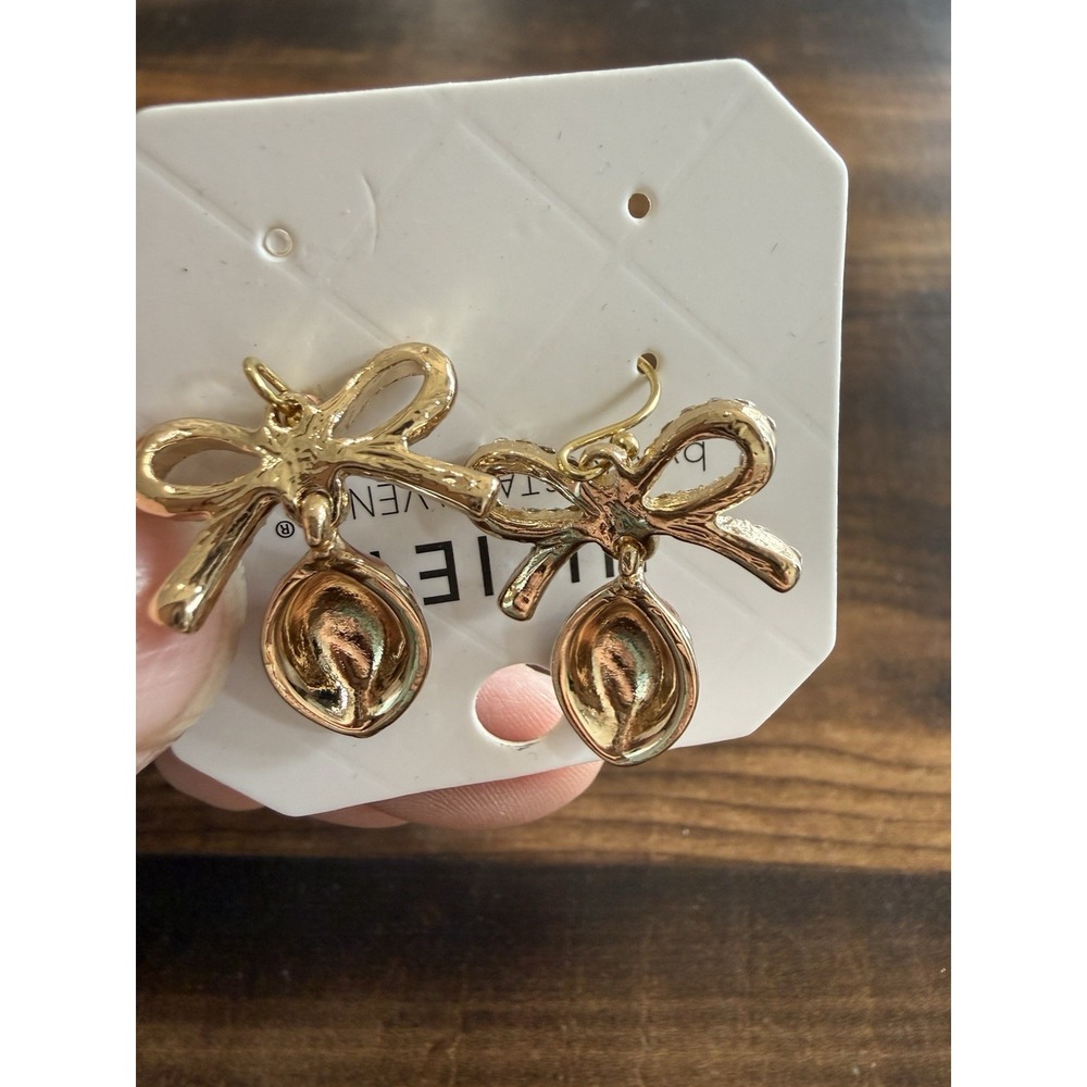 Juliet Crystal Avenue Football Bow Dangle Earrings Rhinestone Game Day Jewelry - Picture 3 of 4